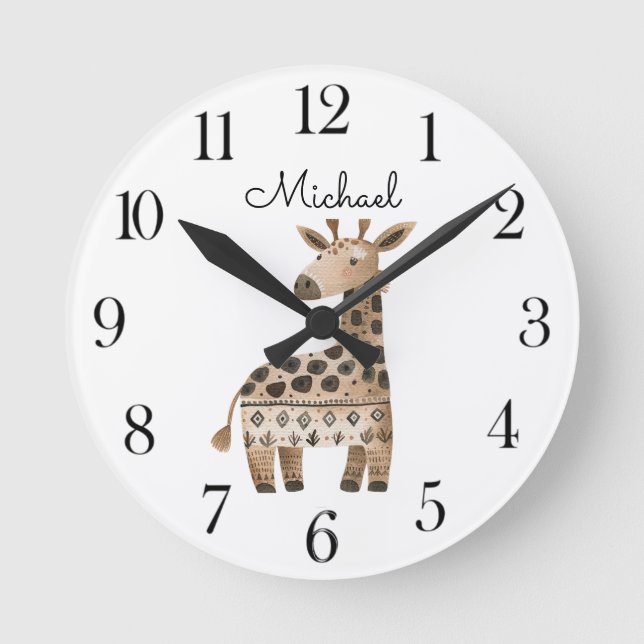 Horloge Ronde Cute Watercolor Animal Giraffe  Nursery  (Recto)