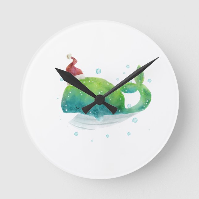 Horloge Ronde Cute Whale with Santa Hat (Recto)