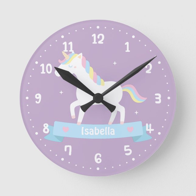 Horloge Ronde Cute White Unicorn (Recto)