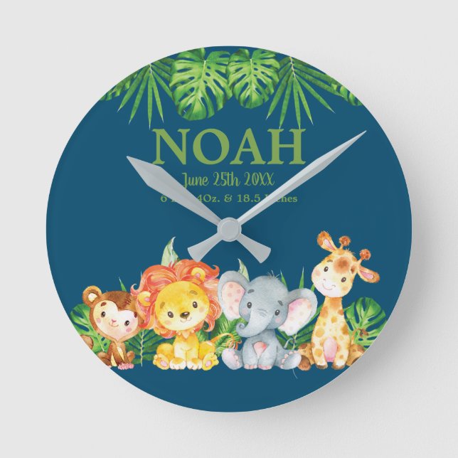 Horloge Ronde Cute Wild Jungle Animaux Garçon Enfants Nursery Dé (Recto)
