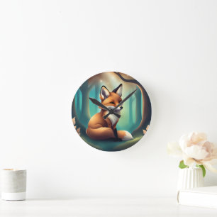 Horloge Ronde Cute Woodland Fox Nursery Room