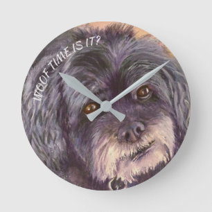 HORLOGE RONDE CUTIE NOIR COCK-A-POO MIX
