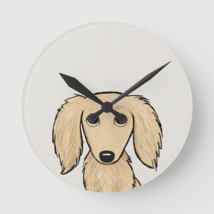 Horloge Ronde Dachshund à crème à poils longs Cartoon Wiener D