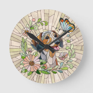 Horloge Ronde Dachshund chien - Doxie -mosaïque colorée
