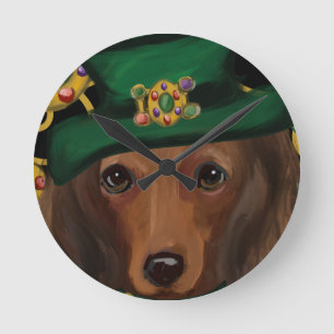 Horloge Ronde Dachshund roux à longs poils  