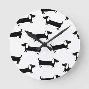 Horloge Ronde Dachshunds en noir et blanc