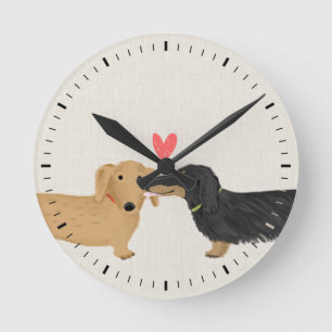 Horloge Ronde Dachshunds mignons Aimer Chiens Wiener avec le coe