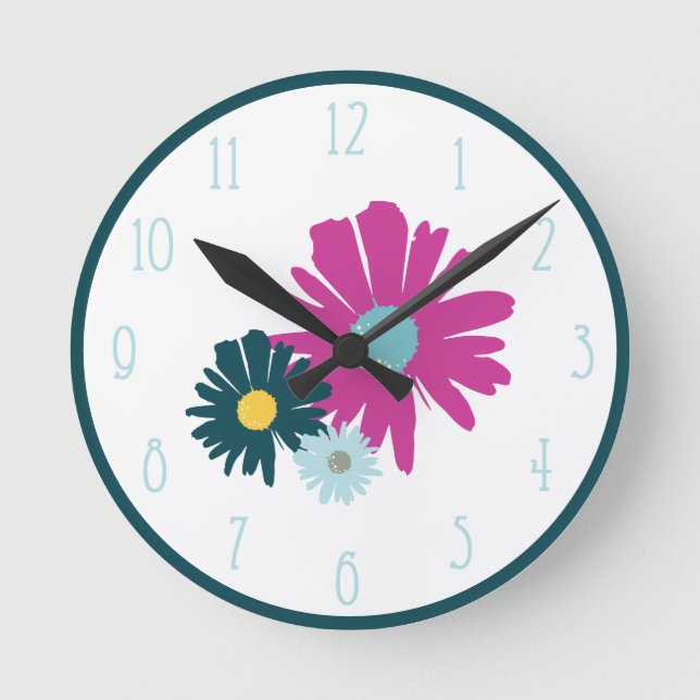 Horloge Ronde Daisy Garden Botanique Fleur sauvage Bleu foncé (Recto)