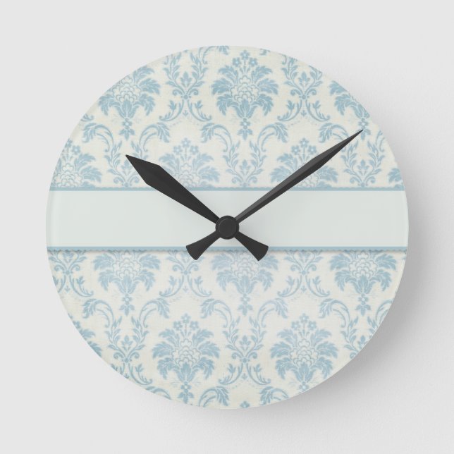 Horloge Ronde Damas bleu doux avec Étiquette blanc (Recto)