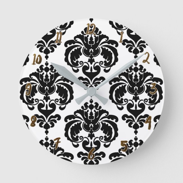 Horloge Ronde Damas noir et blanc moderne personnalisé (Recto)