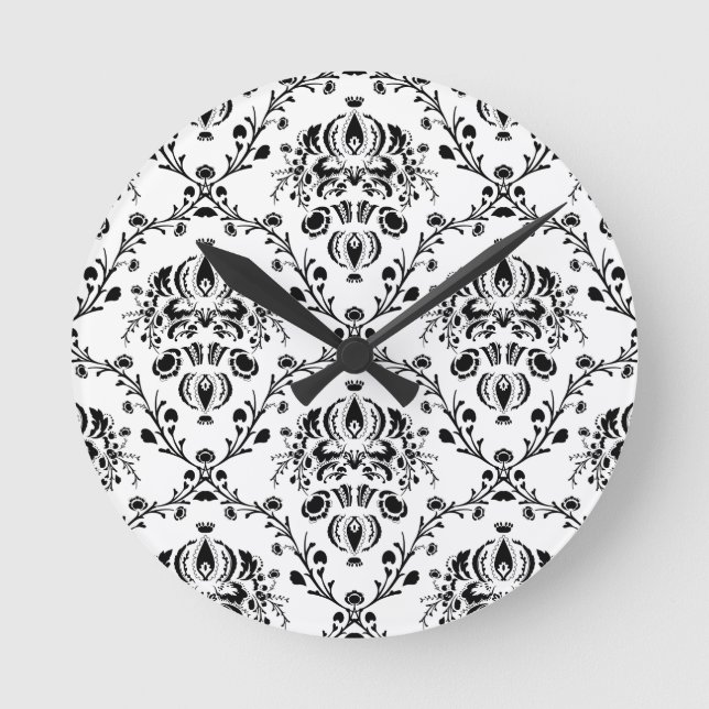 Horloge Ronde Damask blanc et noir (Recto)