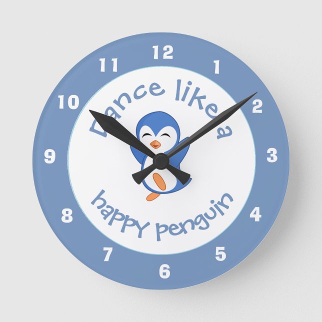 Horloge Ronde Danse mignonne comme un joyeux pingouin bleu (Recto)