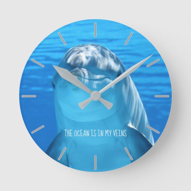 Horloge Ronde Dauphin - L'océan est dans mes veines - Personnali (Recto)