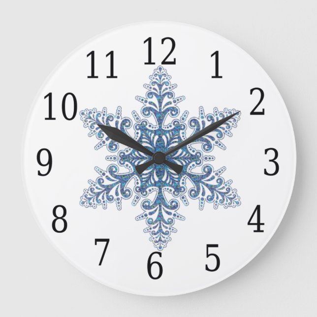 Horloge ronde de flocon de neige bleu (Recto)