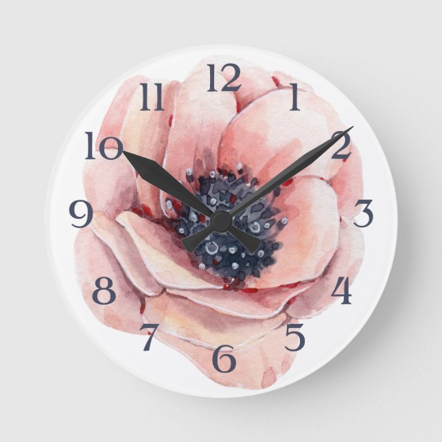 Horloge ronde de l'aquarelle rose pâle adorable (Recto)