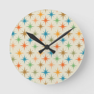 Horloge Ronde Début atomique moderne coloré du milieu du siècle