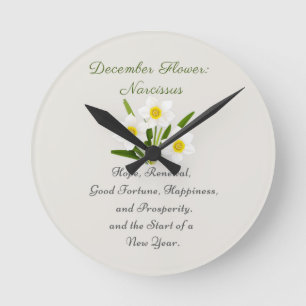 Horloge Ronde Décembre Mois de naissance Fleur Narcisse Élégant