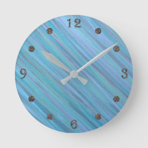 Horloge Ronde Décor Turquoise   Bleu Turquoise Calme Eau Brosse