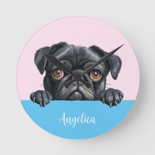 Horloge Ronde Décoration de chambre d'enfants avec image de pug