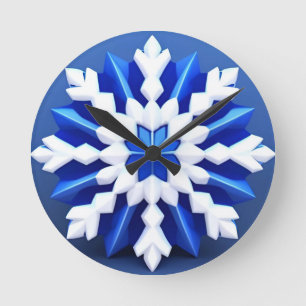 Horloge Ronde Décoration d'hiver élégante en flocons de neige bl