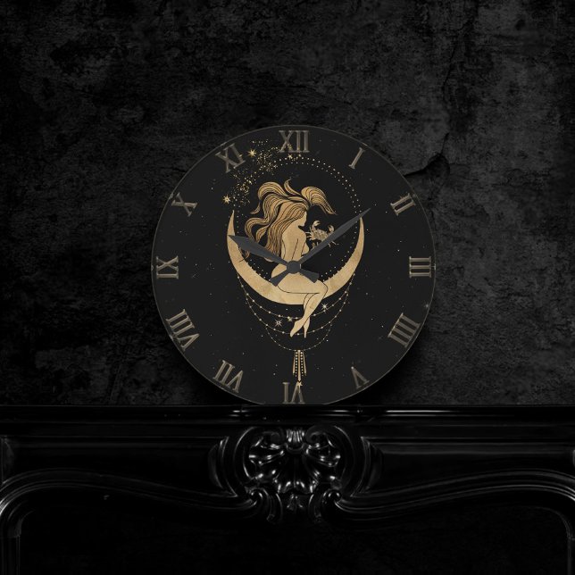 Horloge Ronde Déesse du Zodiaque | Astrologie du cancer de l'or  (Créateur téléchargé)