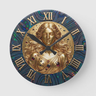 Horloge Ronde Déesse Nyx Cadran en Opale Noire de Poche
