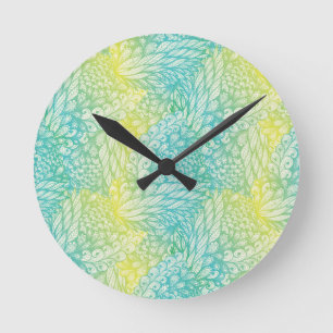 Horloge Ronde Dégradé Floral Vintage Jaune Et Bleu