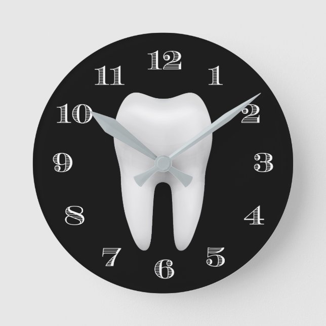 Horloge Ronde Dentist Office Soins dentaires Blanc Toit Noir (Recto)