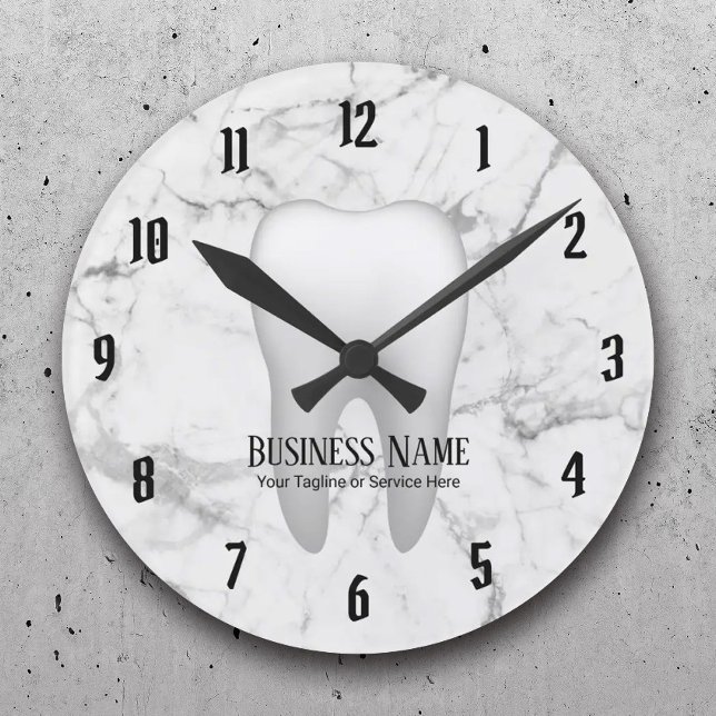 Horloge Ronde Dentiste Bureau Dentaire Blanche dent Marbre moder (Créateur téléchargé)