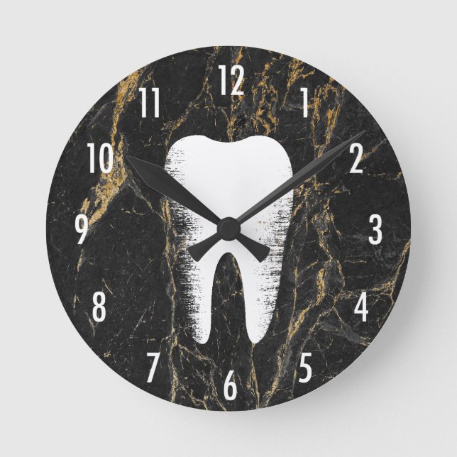 Horloge Ronde Dentiste moderne Noir & Or Marbre Bureau dentaire (Recto)
