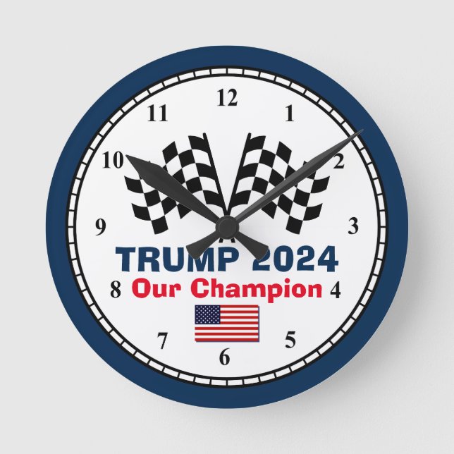 Horloge ronde des drapeaux de course Trump 2024 (Recto)