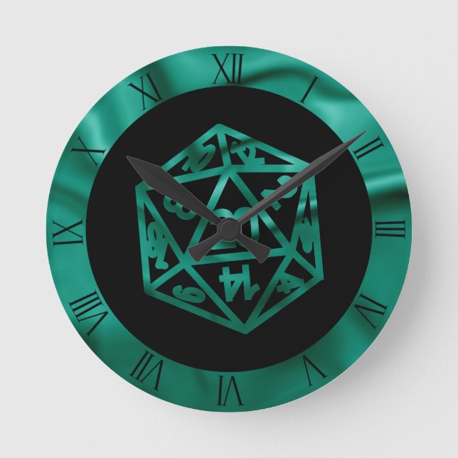 Horloge Ronde Dés RPG | Emerald Imaginaire Tabletop Retro Gamer (Recto)