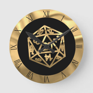 Horloge Ronde Dés RPG   Gamer PnP Rétro Tabletop Imaginaire Or