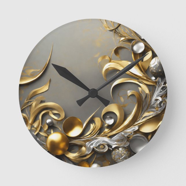 Horloge Ronde Design de feuille d'or (Recto)
