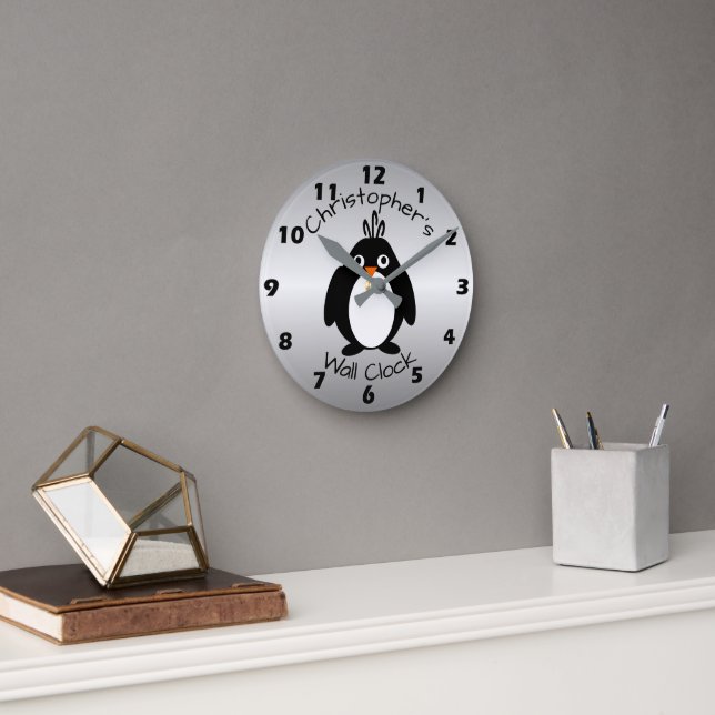 Horloge Ronde Design de pingouin personnalisé (Bureau)