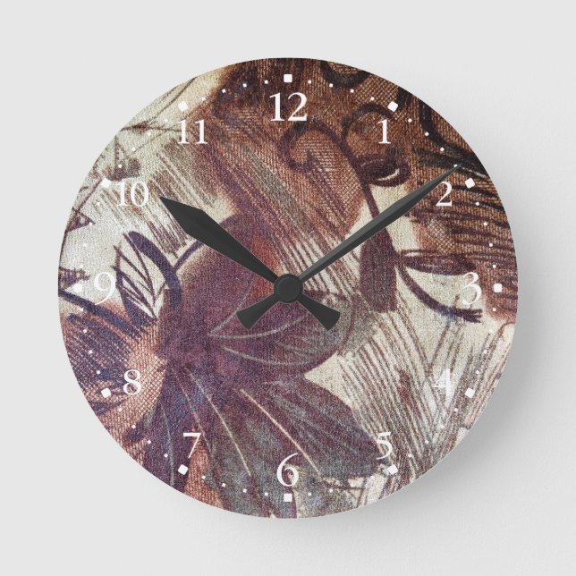 Horloge Ronde Design floral Brown Abstrait 1 (Recto)