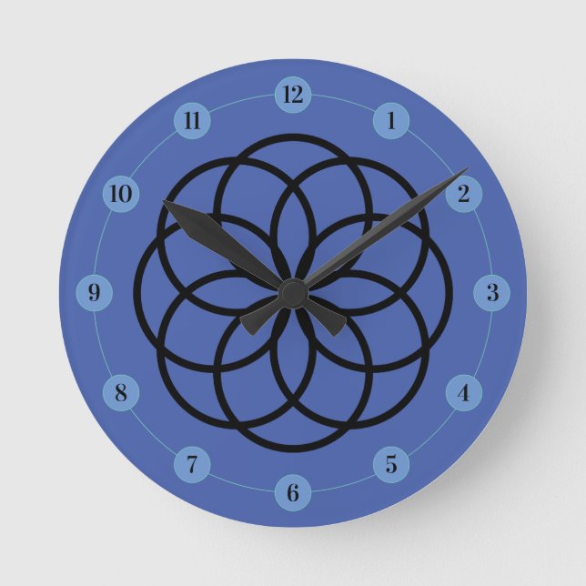 Horloge Ronde Design moderne noir et bleu (Recto)
