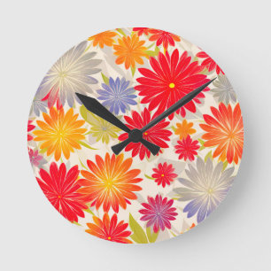 Horloge Ronde Design moderne Red Daisy BOHO