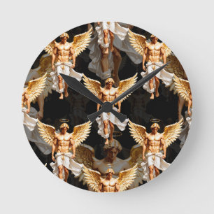 Horloge Ronde Design Motif des Anges d'or céleste