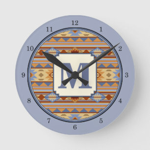Horloge Ronde Design Motif Sud-Ouest Rouille Gris Or