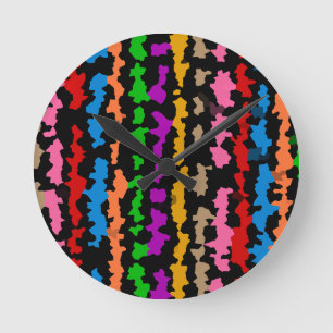 Horloge Ronde Dessin abstrait irrégulier coloré noir