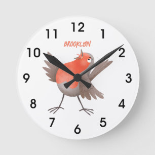 Horloge Ronde Dessin animé d'un oiseau rouge chanteur mignon