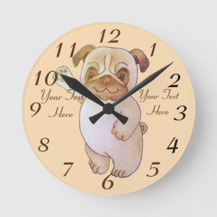 Horloge Ronde dessin de caractère mignon de chien ondulant le