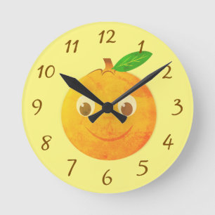 Horloge Ronde Dessin de cartoon mignon orange vintage