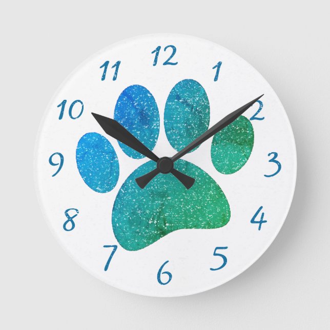 Horloge Ronde Dessin de chien Empreinte de patte Papier vieilli (Recto)