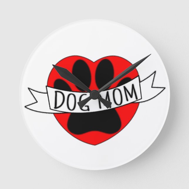 Horloge Ronde Dessin De Chien Maman Paw Et Red Heart (Recto)