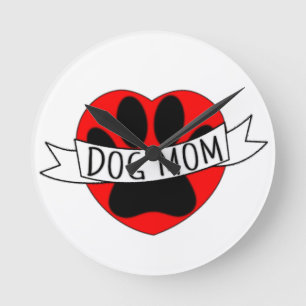 Horloge Ronde Dessin De Chien Maman Paw Et Red Heart