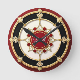 Horloge Ronde Dessin Floral Orné en Or