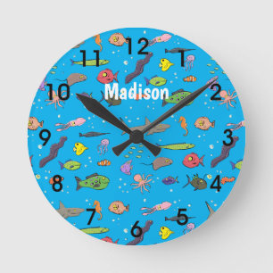 Horloge Ronde Dessin humoristique de créatures marines amusantes