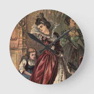 Horloge Ronde Dessin vintage : Cendrillon et les soeurs